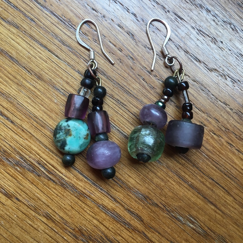 Hand made bead and glass earrings